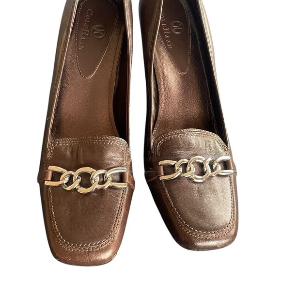 Cole Haan Brown Leather square Toe Slip-On closed toe Pump Womens Heels Size 8B - Picture 2 of 11